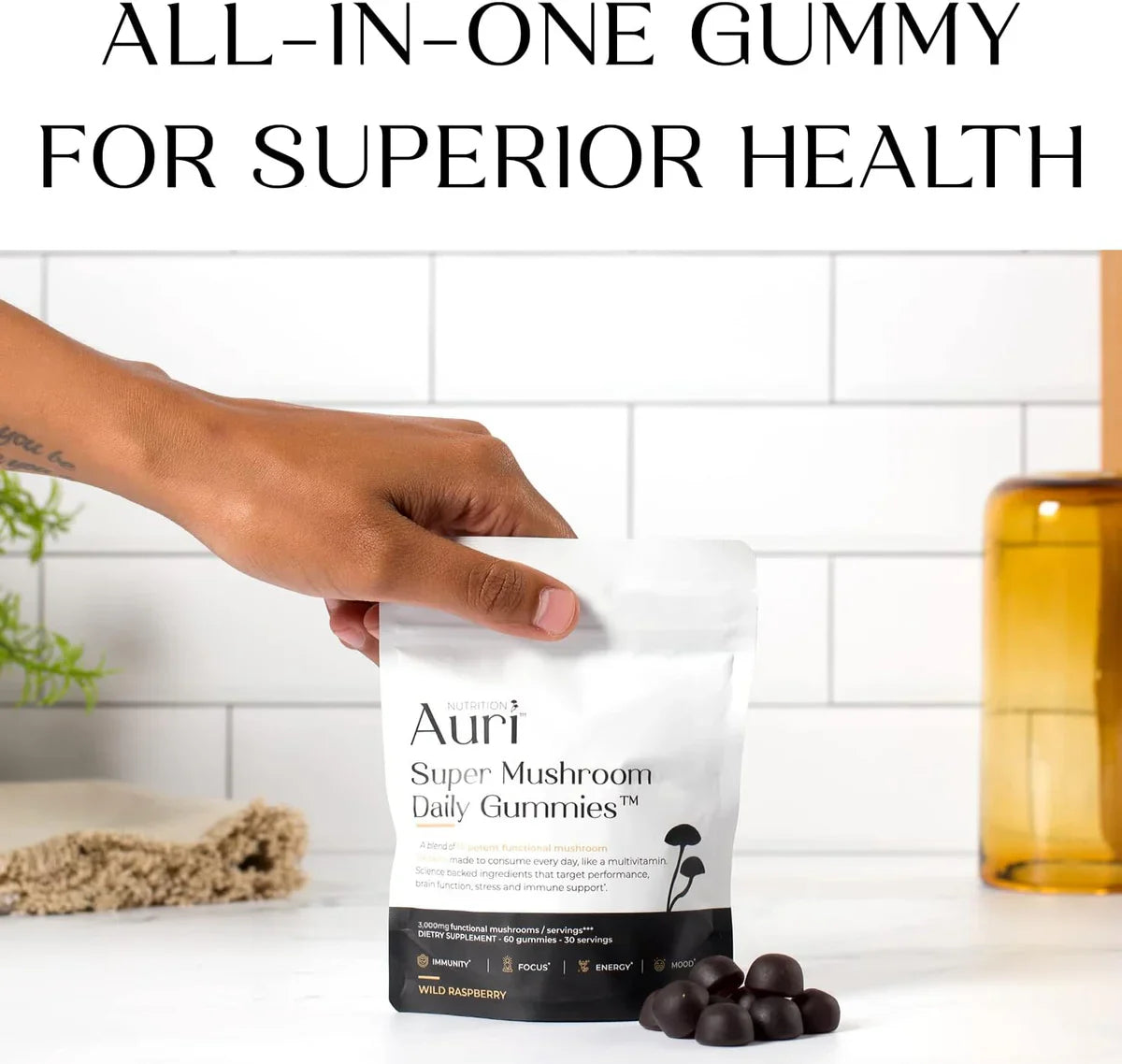 Auri Super Mushroom Daily Gummies - All-in-One Daily Mushroom Supplement Gummy