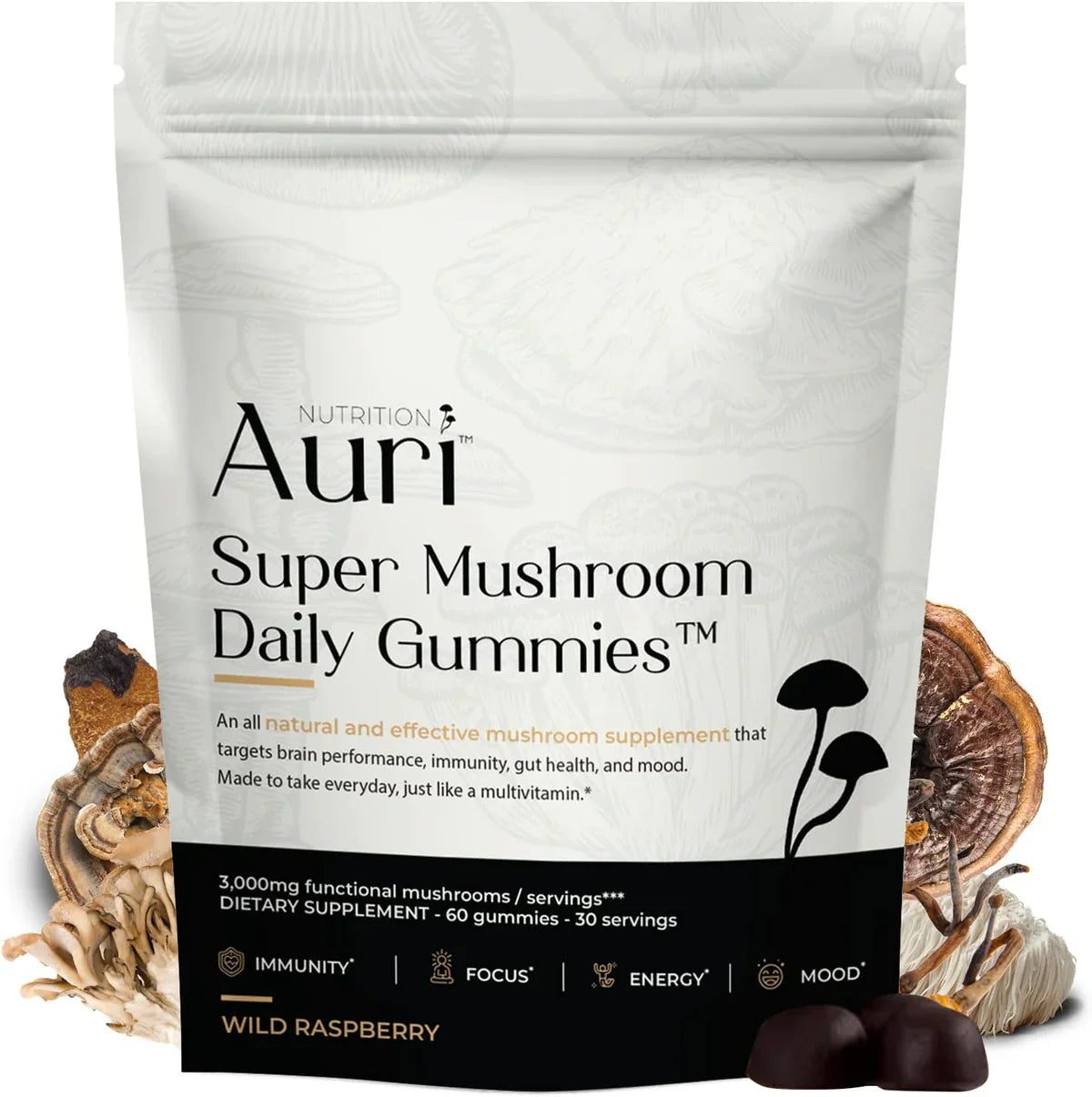 Auri Super Mushroom Daily Gummies - All-in-One Daily Mushroom Supplement Gummy